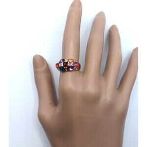 Colorful Gold Tone Ring Size 7.25 Estate Jewelry Statement Piece Vintage